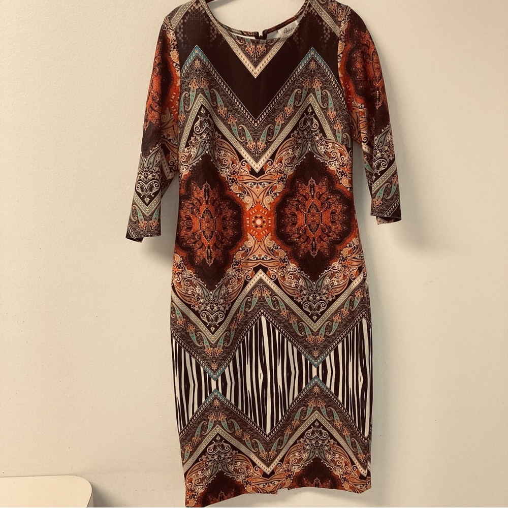 Beige By Eci Elegant Multicolor Patterned Dress - image 1